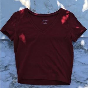 burgundy v cut crop top